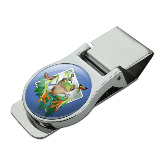 Tree Frog Selfie Picture Rainforest Satin Chrome Plated Metal Money Clip