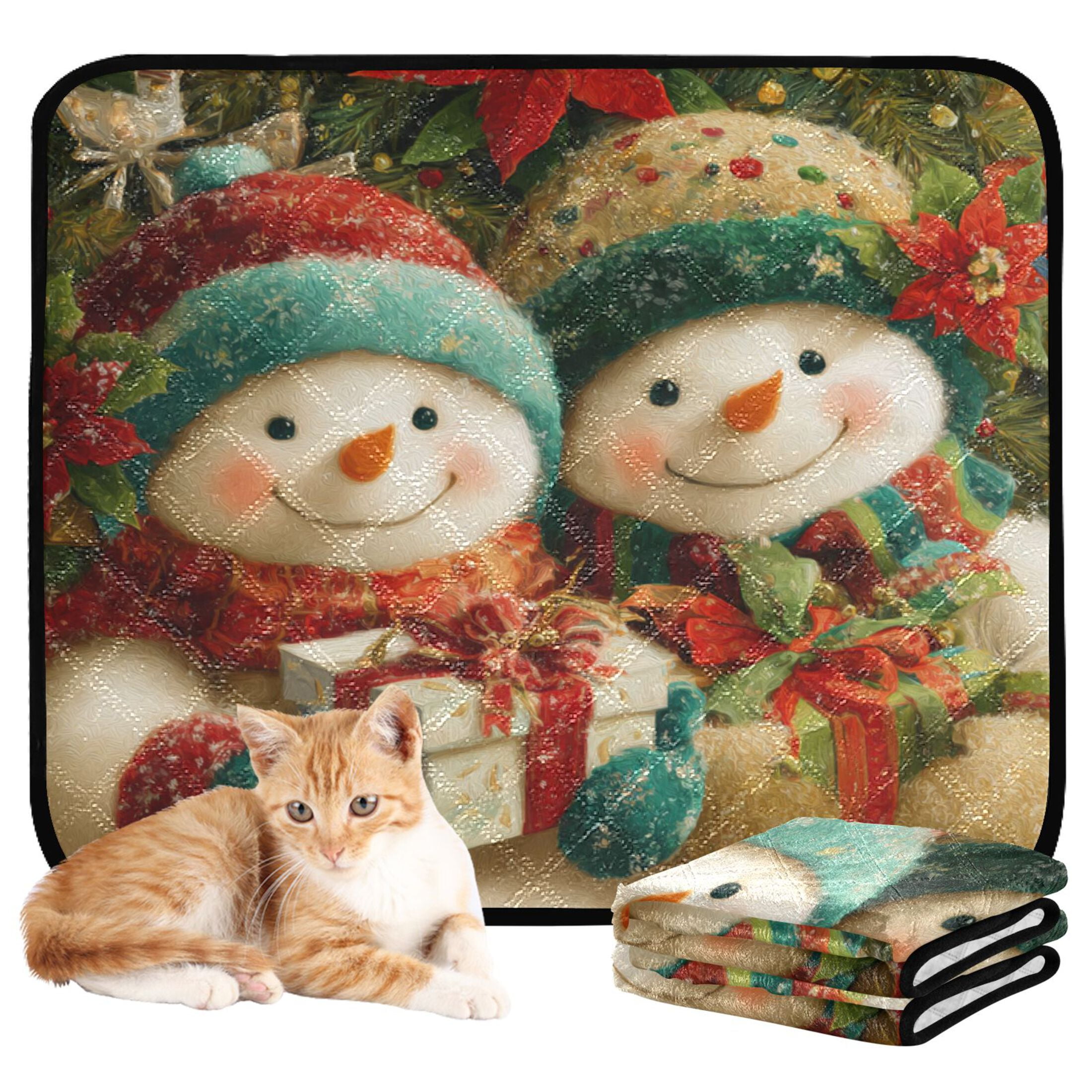 Qxltty Chubby Snowman Cat litter Pads Pet Set of 2 Diaper Mats Center Anti-leakage Layer Absorbent Soft and Comfortable