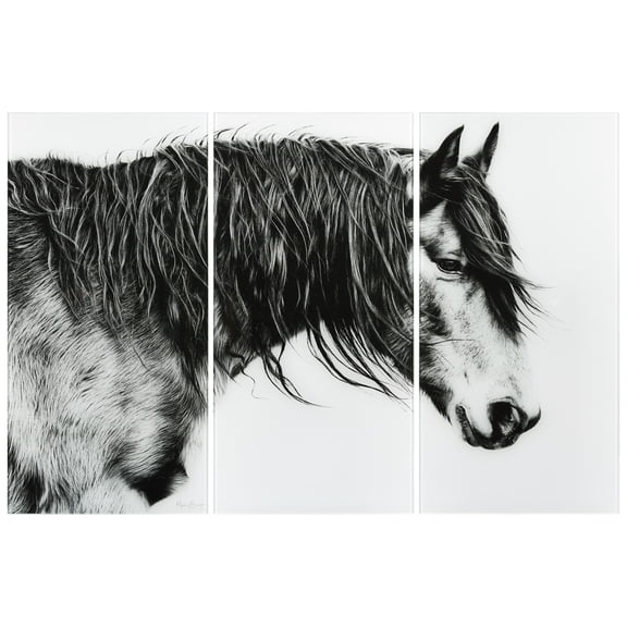 Black and White Horse Portrait III ABC 36 in x 72 in Mixed Media Art, by Empire Art 3 Count