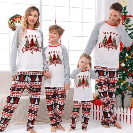 

BULLPIANO Baby Family Matching Christmas Pajama Sets Tree Snowflake Printed Pjs Xmas Holiday Family Sleepwear Outfits for Kids Couple