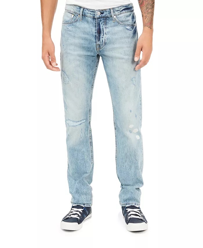 Selvedge Slim Straight Destroyed Jeans 