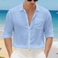 thumbnail image 4 of FRSASU Linen Shirts for Men Long Sleeve Button Solid Lightweight Lapel Neck Casual Shirts Summer Fashion Beach Pullover Tops Light Blue, 4 of 8
