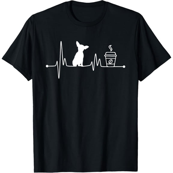 Chihuahua Heartbeat Shirt Ekg Pulse Coffee Lover Small Dog T-ShirtMen's and women's gift, black and white T-shirt, size: Extra large S-4XL