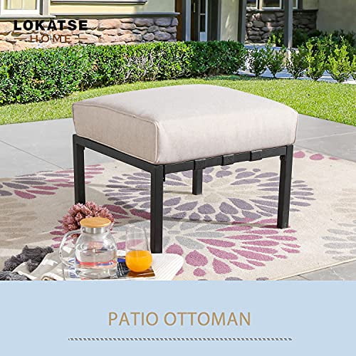 LOKATSE HOME 1 Piece Patio Ottoman Metal Outdoor Foot Rest Cushioned