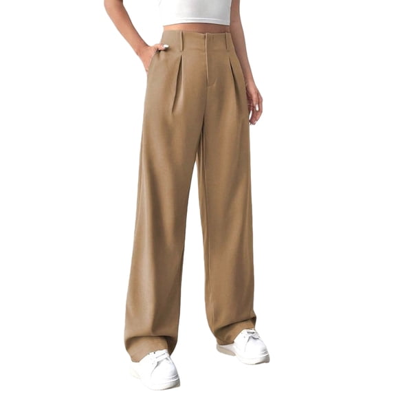 Women High Waisted Work Pants Business Casual Outfits Office Dress Pants Trousers with Pockets Khaki S