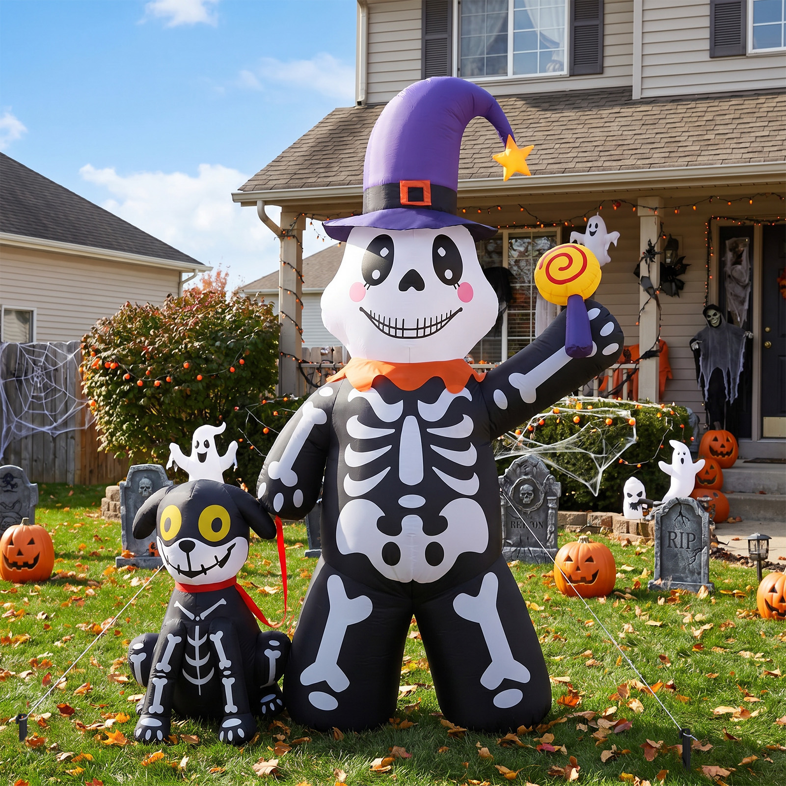 Ayieyill 7ft Halloween Skeleton and Dog Inflatable with LEDs photo 5