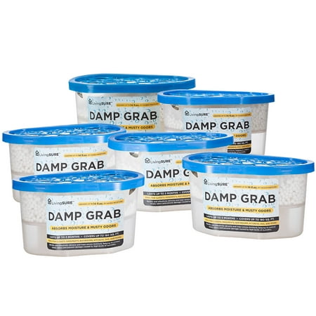 LivingSURE™ Damp Grab Closet Dehumidifier - Pack of 6, Moisture Control, Fragrance Free, White, 14