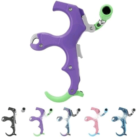 Compound Bow Thumb Bow Release 3&4 Finger Adjustable Aid Releaser Tool Archery Release Aids Aluminum Alloy & Carbon Teel for Left and Right Handers (Ceramics Purple)$$Other