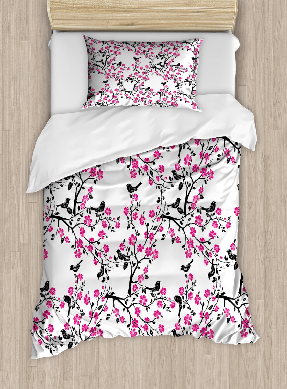 Cherry Blossom Duvet Cover Set, Sakura Tree with Flourishing Flowers