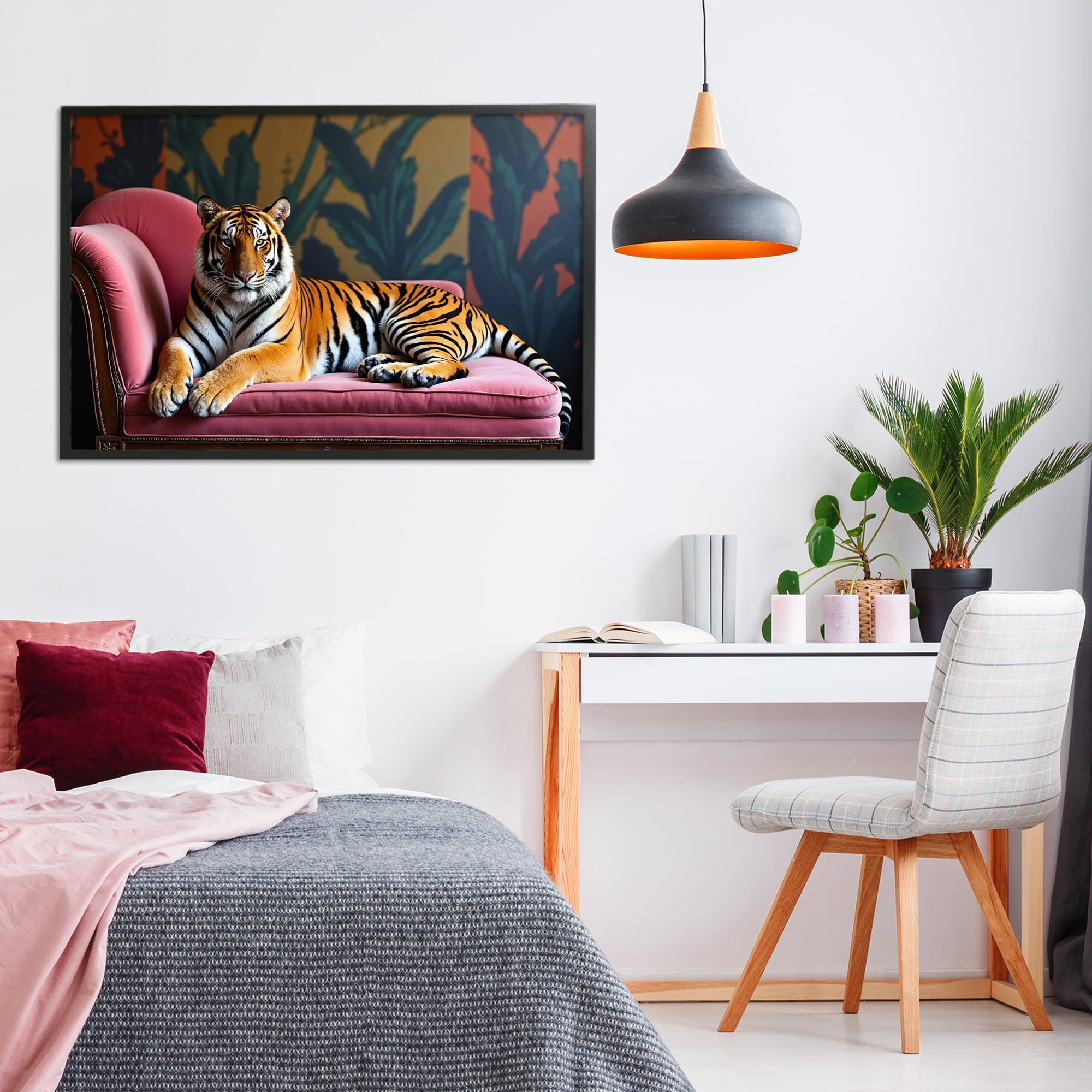 Exotic Tiger Lounging Black Framed Giclee Art, design by Lettered and Lined