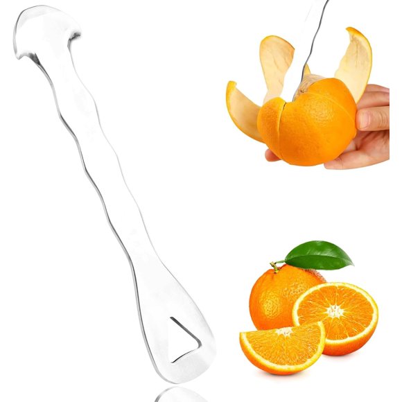 Outil Éplucheur d'Orange & Éplucheur d'Agrumes, Trancheuse Coupeuse Éplucheur en Acier Inoxydable, Ouvreur Éplucheur Facile Gadgets de Cuisine (Argent)