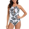thumbnail image 2 of Women‘s One Piece Swimsuits Tummy Control Bathing Suits Shirred Push Up Halter Monokini Swimwear, 2 of 8