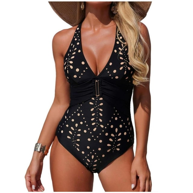 Traje de baño de una pieza para mujer, conjuntos de bikini para mujer, traje de baño de una pieza de cintura alta con mangas abullonadas para mujer, conjuntos de bikini negros, traje de baño con abert