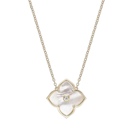 Yellow Gold Plated 925 Sterling Silver Flower Pendant Necklace With Pearl and CZ