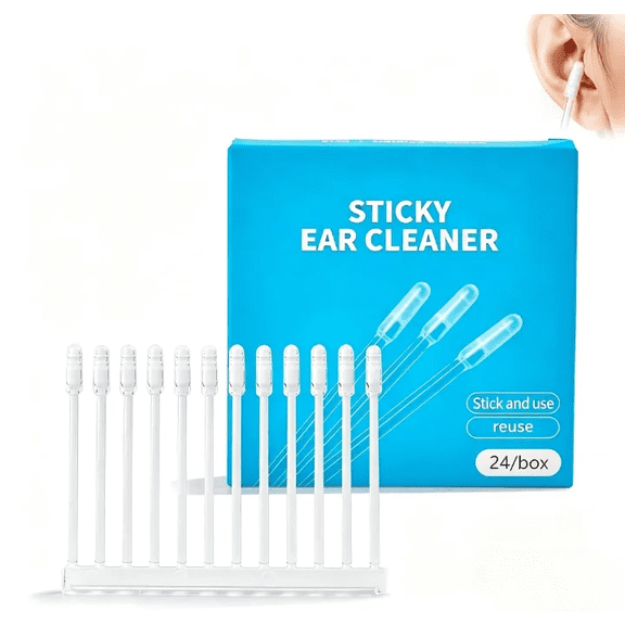 24 Pcs Sticky Ear Cleaning Sticks, Reusable Soft Rubber Tips for Gentle Ear Wax Removal, Portable Ear Pick with Dust Cover for Daily Ear Hygiene and Family Care