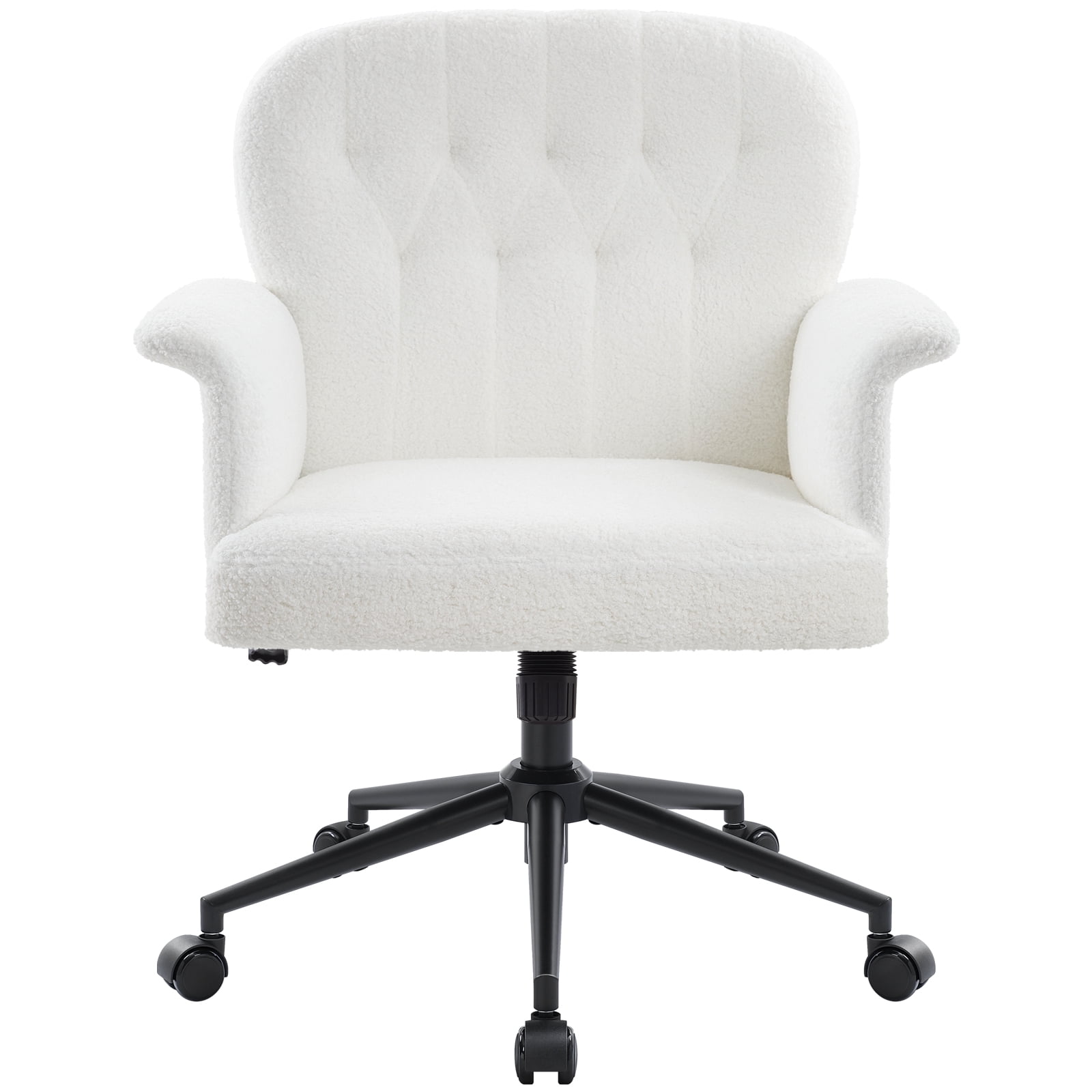 Home Office Desk Chair, Teddy Fabric Cozy Desk Chair with Wheels and Arms, Modern Upholstered High Back Wide Seat Vanity Chair for Bedroom Living Room Makeup