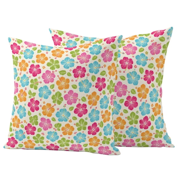 Colorful Flowers Outdoor Waterproof Pillow Covers, Farmhouse Botanical Floral Leaves Decorative Square Throw Pillowcase Sofa Cushion Sham for Patio/Couch/Chair, 20"x20" 2 Pack