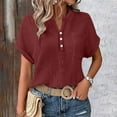 thumbnail image 4 of Women's Short Sleeve Blouse, Solid Color V-Neck Button Down Shirt, Loose Fit Casual Top, Soft Cotton Comfort for Daily Wear, 4 of 9