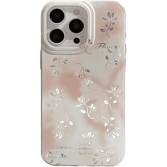Sweet Shiny Flower Pink Butterfly Soft for iPhone Case (White,iPhone 14)