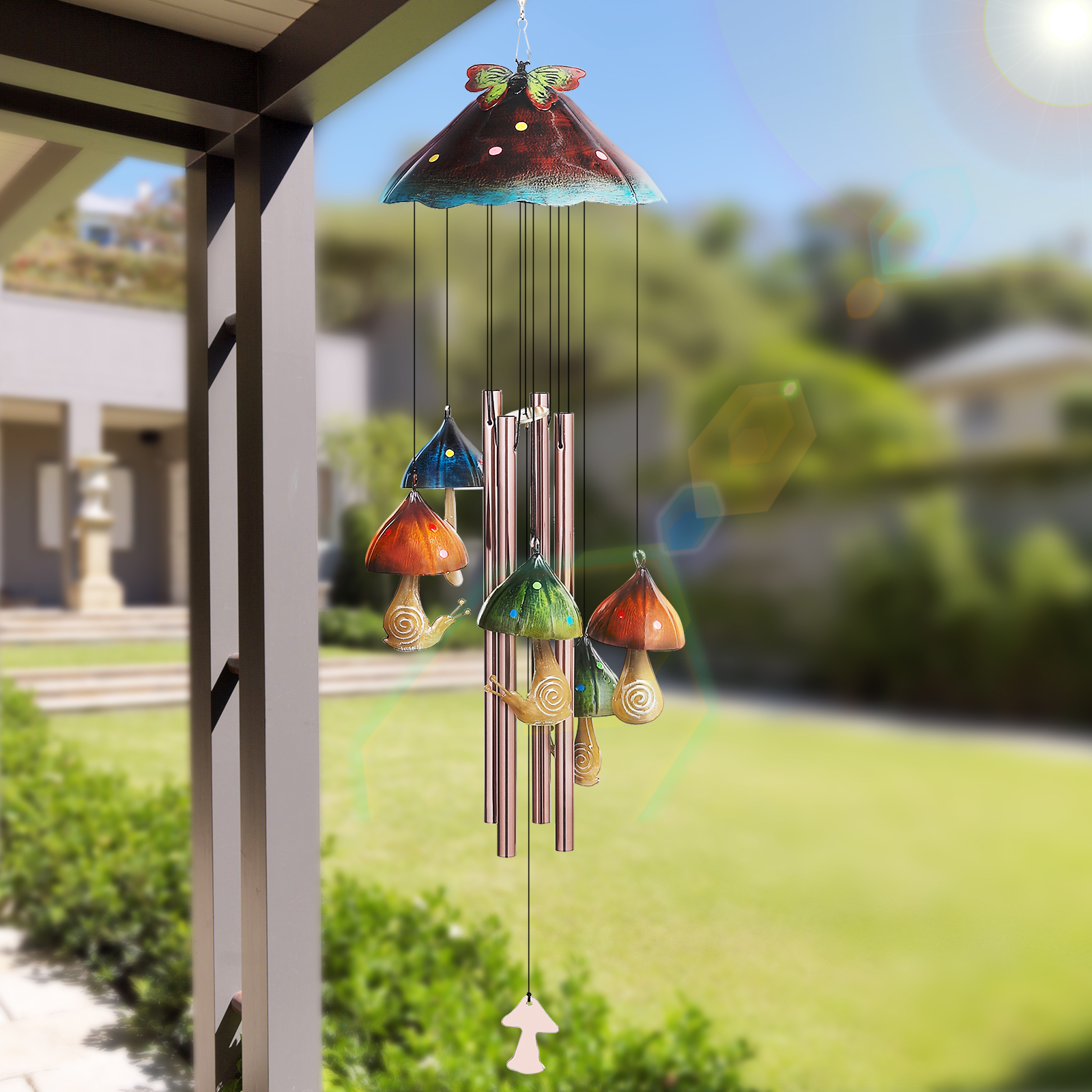Carillon à Vent En Aluminium - 58cm Avec 12 Tubes - Idéal Pour Jardin, Balcon Et Intérieur