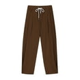thumbnail image 3 of ZACPNCV Boys Casual Cotton Linen Pants Lightweight Summer Loose Fit Elastic Waist Solid Lounge Long Trousers Brown 10-11 Years, 3 of 7