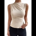 thumbnail image 2 of Camiseta de Cuello Alto Sin Mangas, Plisada, de Color Liso, A para Mujer Albaricoque XL, 2 of 10