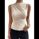 thumbnail image 2 of Camiseta de Cuello Alto Sin Mangas, Plisada, de Color Liso, A para Mujer Albaricoque M, 2 of 10