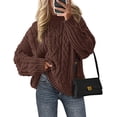 thumbnail image 1 of Suéter PRETTYGARDEN Oversized de Punto Trenzado Cuello Redondo Café Talla L, 1 of 6