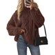 thumbnail image 1 of Suéter PRETTYGARDEN Oversized de Punto Trenzado Cuello Redondo Café Talla L, 1 of 6
