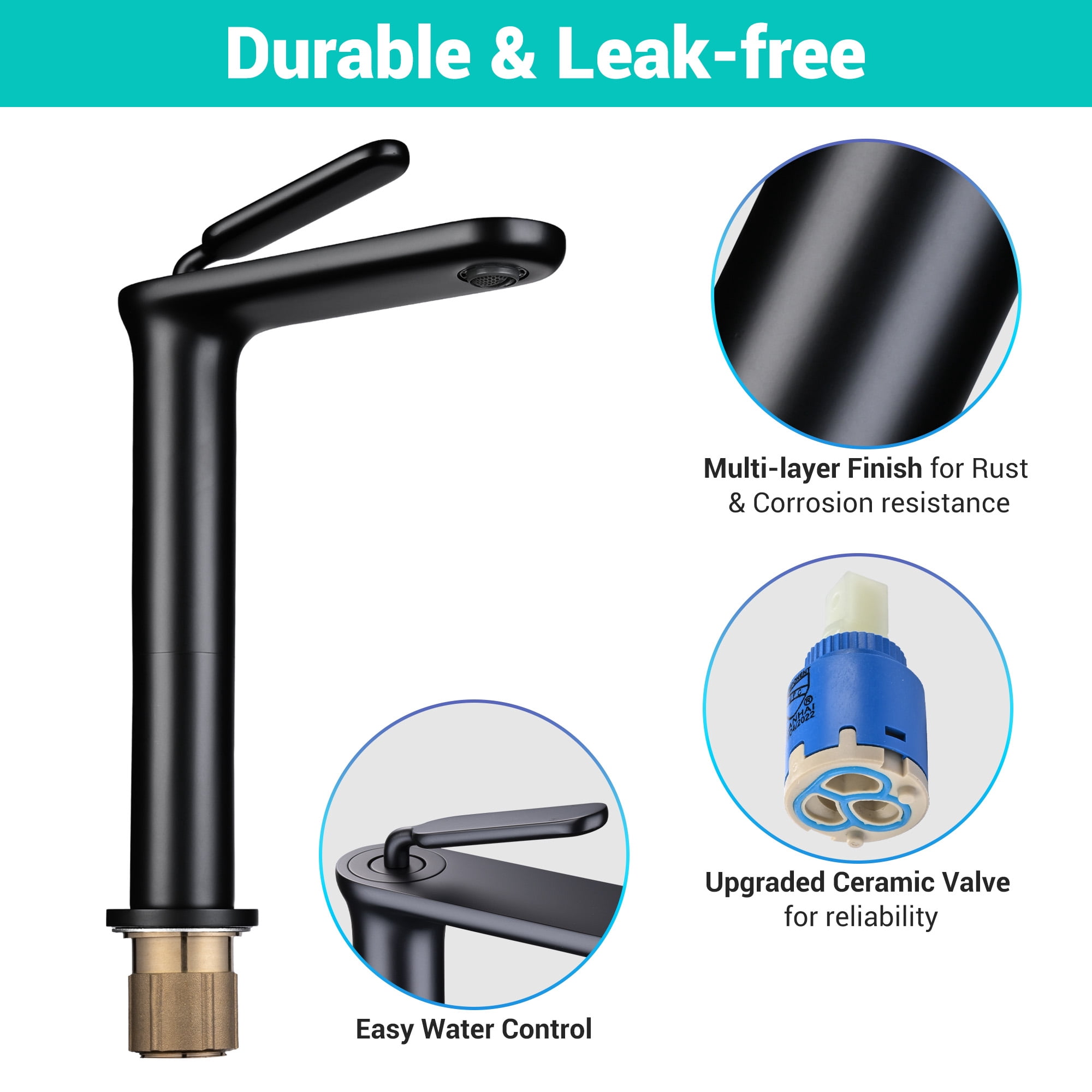 Aquaterior 2 Pack Single Handle Bathroom Vessel Sink Faucet Vanity Sink Mixer Tap Matte Black (CUPC NSF CEC)