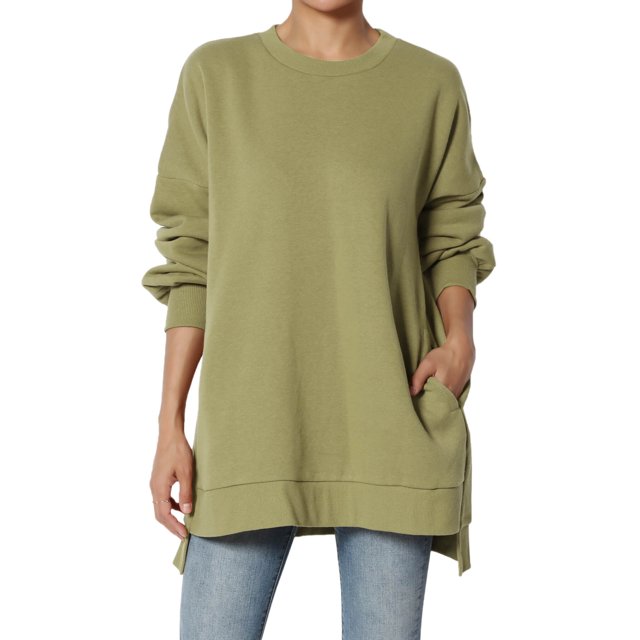 TheMogan Chandails en Molleton à Col Rond Manches Longues Hi-Low Boyfriend pour Femmes PLUS