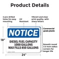 thumbnail image 2 of (2 Pack) Diesel Fuel Capacity 1000 Gallons Max Fill OSHA Notice Sign 24 Inch X 18 Inch Plastic Sign, Weather Resistant, UV Protected for Workplace, Business, and Construction Site, Made, 2 of 8