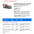 thumbnail image 2 of Right Headlight Assembly - Compatible with 2005 - 2008 Toyota Corolla 2006 2007, 2 of 2