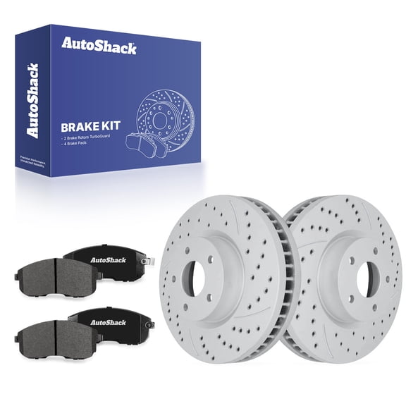 AutoShack Front Vented Drilled & Slotted Coated Brake Rotors Silver Matte Finish   Premium Ceramic Pads 6-PC Brake Kit Replacement for 2007-2012 Nissan Sentra TurboGuard 11.65" (295.8 mm)