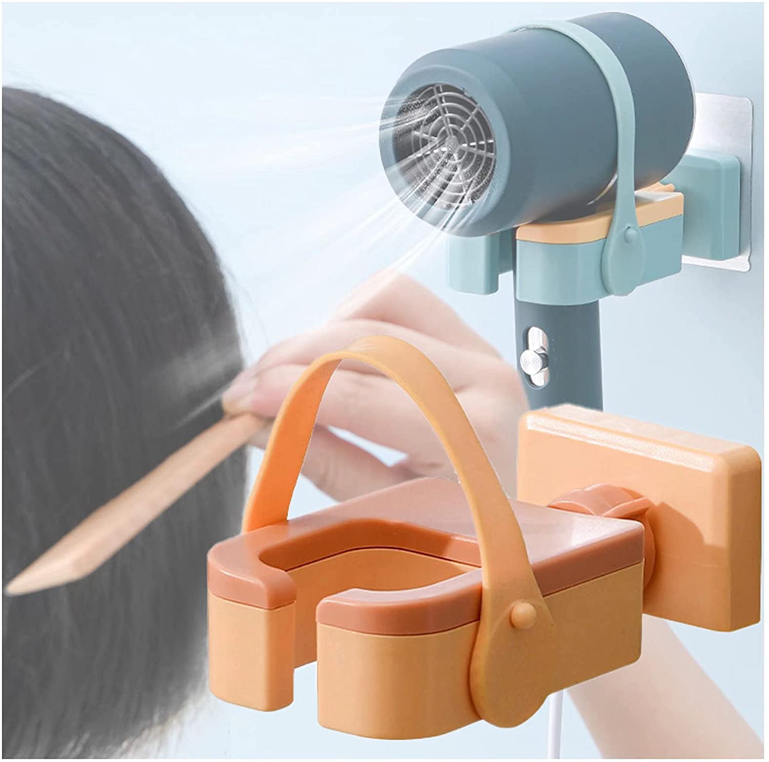 Hair Dryer Holder Wall Mounted Hair Dryer Stand 180 Degree Rotating Lazy  Self Adhesive Blow Dryer Holder Rack Hand Free with Wire Storage Hands-Free  Adjustable Hair Dryer Holder 