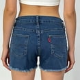 thumbnail image 4 of Women Mid Rise Jeans Shorts Frayed Raw Hem Summer Stretchy Casual Denim Shorts, 4 of 6