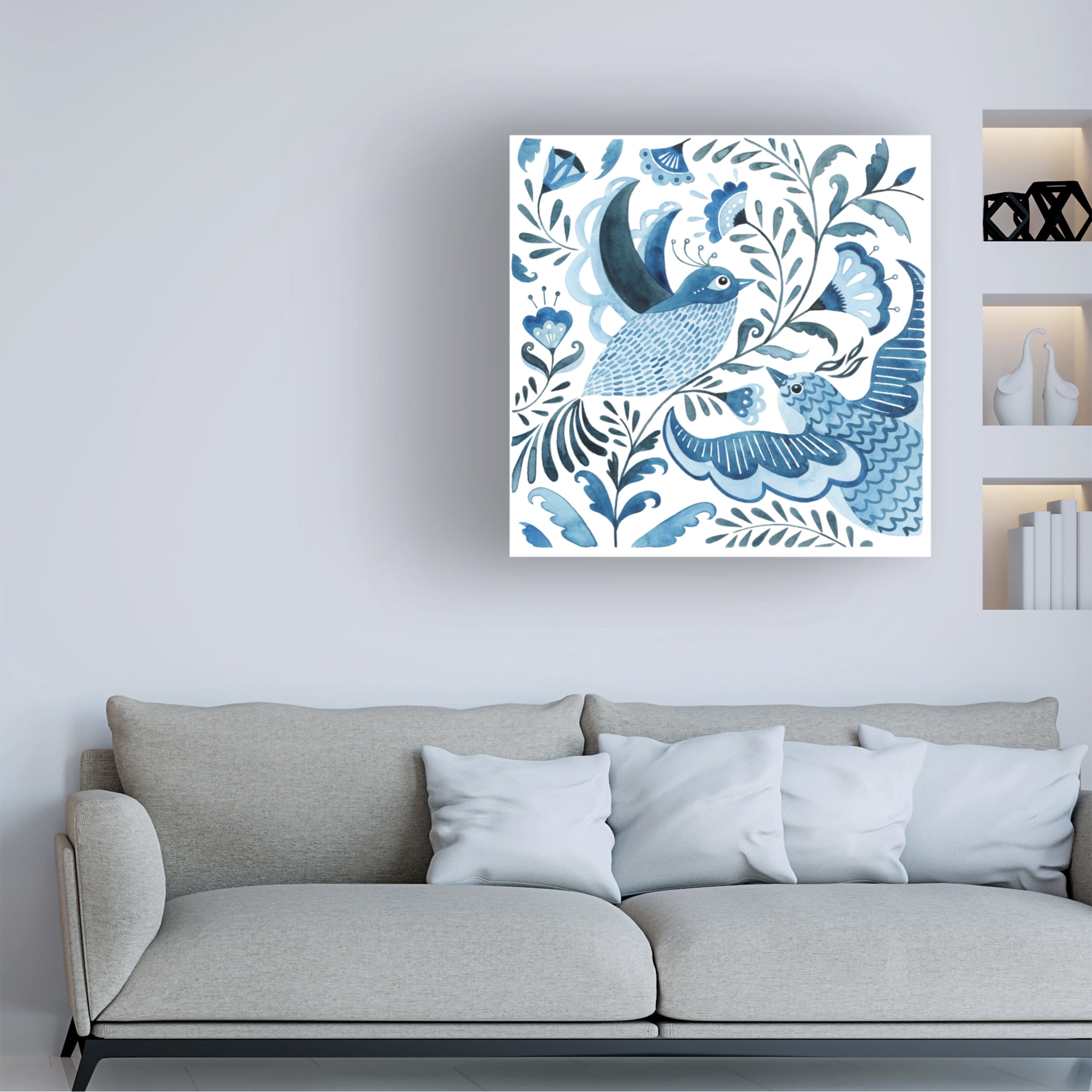 Grace Popp 'Blue Bird Folk I' Canvas Art