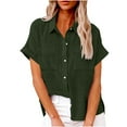 thumbnail image 2 of Mashaouyo Clearance T Shirts For Women Women's Casual Summer V Neck Beach Cotton Top Shirt With Rolled Linen Short Sleeves, 2 of 5