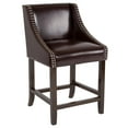 thumbnail image 3 of Emma + Oliver 24" High Walnut Counter Height Stool with Accent Nail Trim in Brown LeatherSoft, 3 of 11