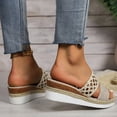 thumbnail image 5 of LOVZFMLL Women's Chunky Wedge Sandals Two Straps Cut Out Casual Fashion Slides Sandals Outdoor Walking Beach Vacation Sandals Beige 5.5, 5 of 9