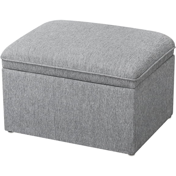 25 Inch Rectangular Storage Ottoman, Footrest Stool with Linen Fabric for Living Room, Upholstered Bench with Safety Hinges for End of Bed, Bedroom, Entryway, Grey