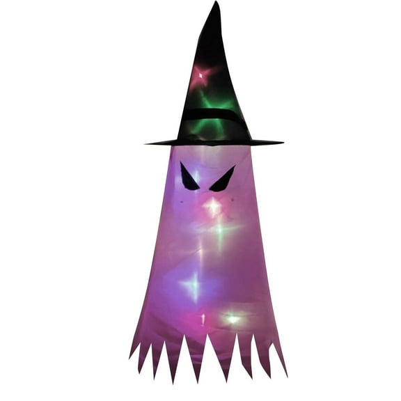 XIAOLE Halloween Lighted Hanging Glowing Witch Ghost Hats Decorations, Halloween Indoor Outdoor Remote Control String Lights, Led Lights Glowing Witch Hat, For Garden, Yard, Tree, Pink