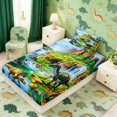 thumbnail image 2 of Manfei Cartoon Dinosaur Wildlife Twin Fitted Sheet,Funny Animals Bedding,Blue Brown,2pcs,1 Fitted Sheet and 1 Pillowcase, 2 of 6