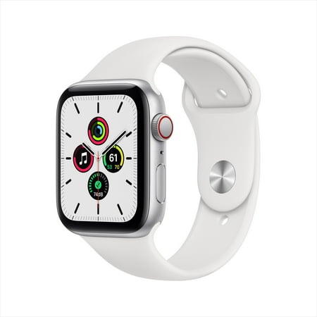 Apple Watch SE GPS + Cellular, 44mm Silver Aluminum Case with White Sport Band - Regular