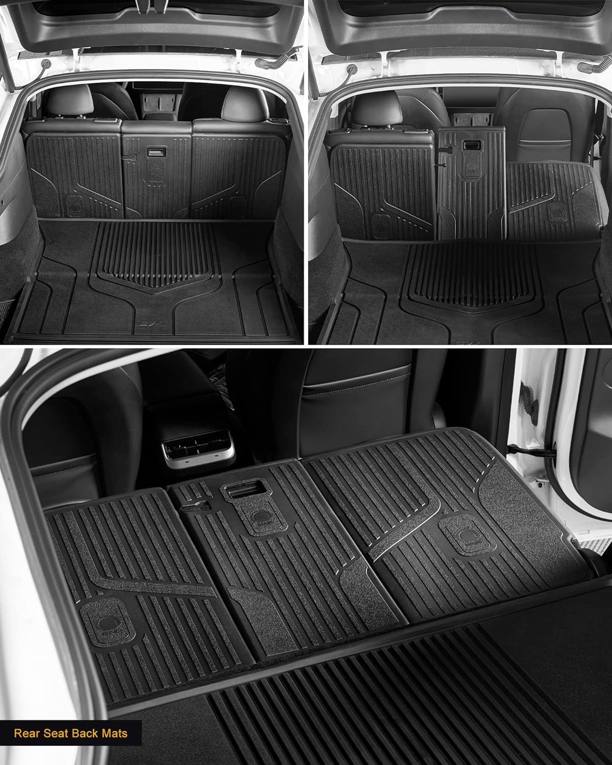 3W Tesla Model Y Floor Mats, All-Weather TPE Floor Liner Compatible for Tesla Model Y 2020-2024 Full Set Black Floor Mats & Cargo Liner and Rear Seat Back Mats Accseeories for Tesla 5-Seater