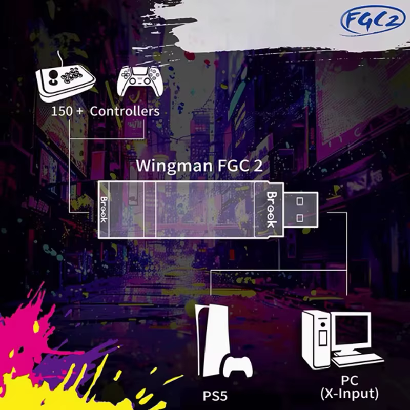 thumbnail image 5 of Brook Wingman FGC2 Gaming Converter, Arcade Joystick Adapter Gamepad, for PS5 & PC, Only suitable with Wired Controller, 5 of 6