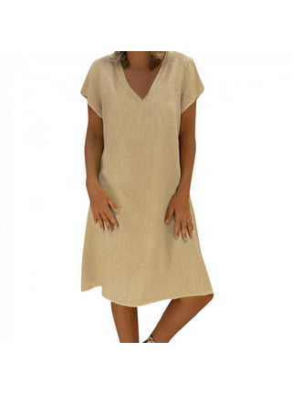Sopliagon Women Cotton and Linen Shirt Dress Casual Loose Maxi