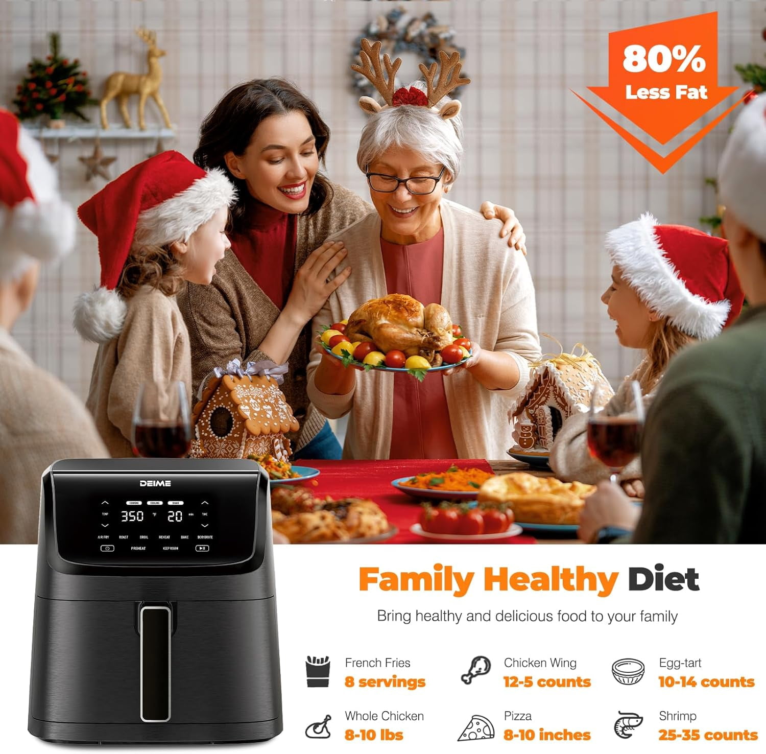 7.2 QT Air Fryer with 1700W, 8 Presets, LCD Touch Screen, Non-Stick Basket, Large Capacity Healthy Cooker