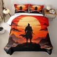 thumbnail image 2 of Homewish Japanese Samurai Landscape Quilt Full,Sunset Ink Painting Full Bedspread Sets,Orange Red,3 Pieces, 2 of 7