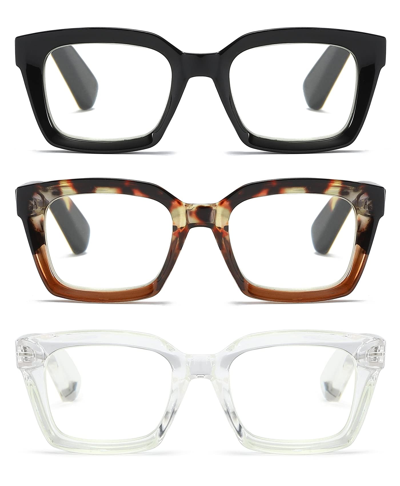 【XL】SEE SEE x eye_C SUPER BIG BORDER LS ZXYOO 3 Pack Oversize Square Design Reading Glasses for Women